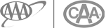The image shows the logos of AAA (American Automobile Association) and CAA (Canadian Automobile Association), both with a circular design.