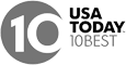 The image shows a logo with the text "USA TODAY 10BEST" next to a large number "10" inside a partial circle.